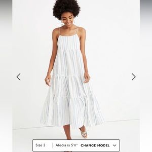 Madewell flowy white and blue linen dress